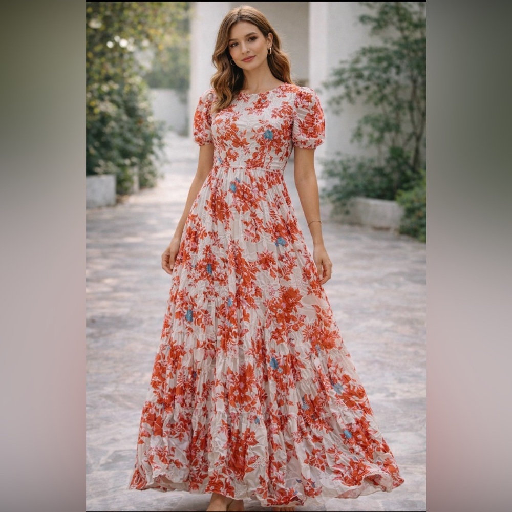 Floral Red and Blue Women's Dress